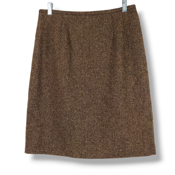 EUC VTG Talbots Italian Fabric Wool Silk Blend Herringbone Skirt Sz. 10 Brown - Picture 1 of 5